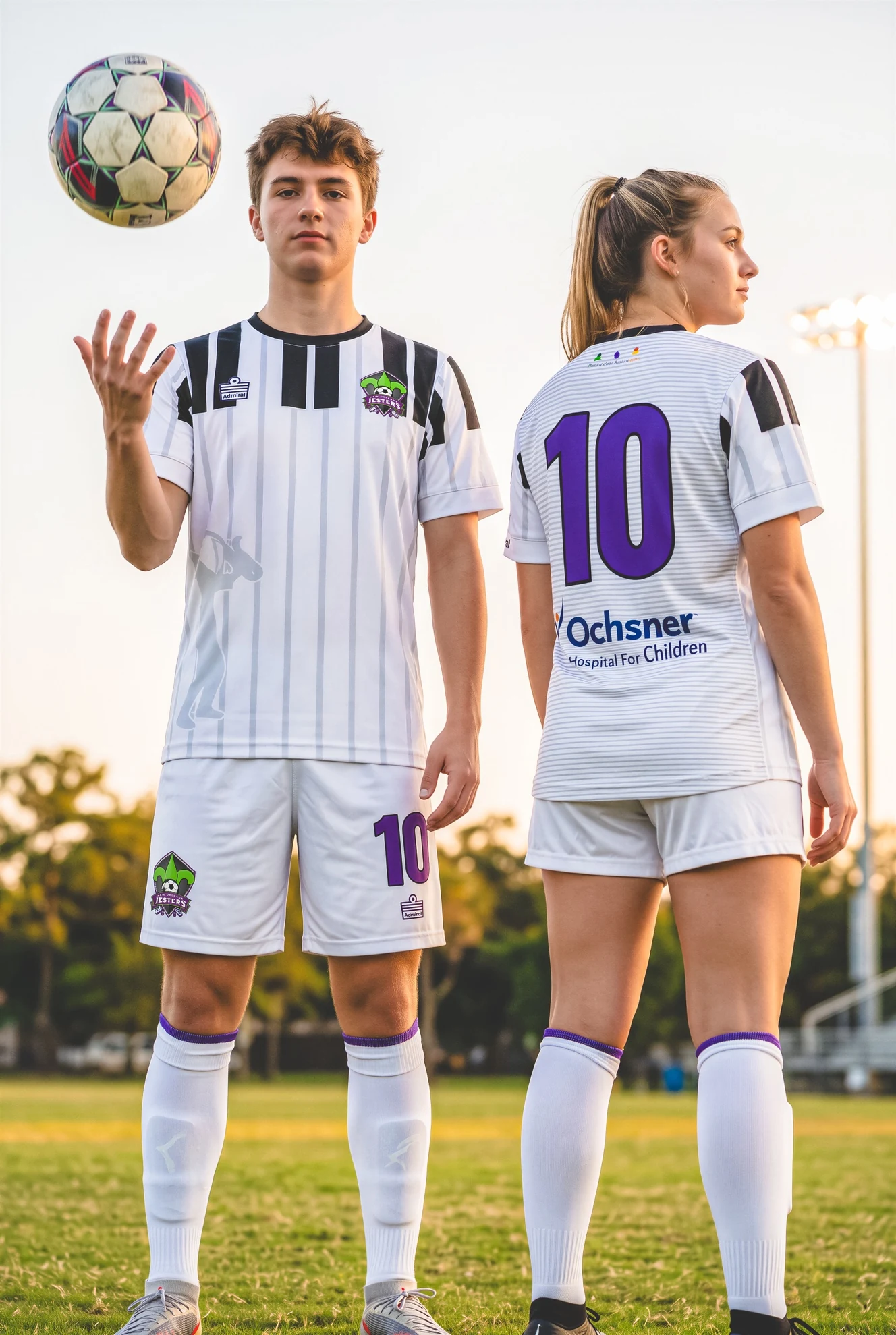 Front and back views of the white piano-inspired Jesters away kit